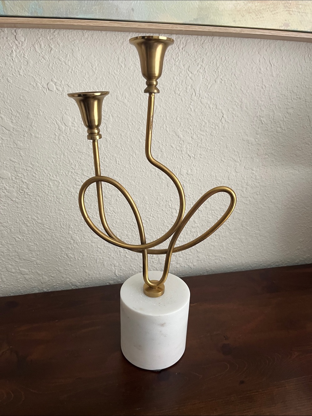 Modern Gold Metal & White Marble Candle Holder